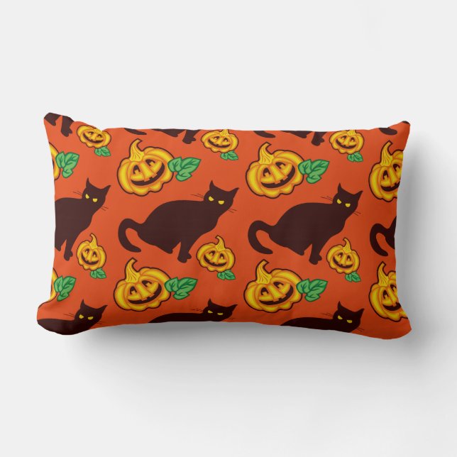 Coussin Rectangle Chats d'Halloween et citrouilles. Conception sur d (Recto)