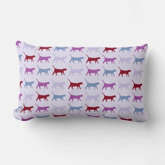 Coussin Rectangle Chats illustrés mignons marchant motif violet (Recto)