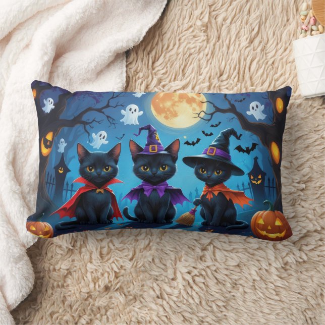 Coussin Rectangle Chats noirs Citrouille Halloween drôle (Couverture)