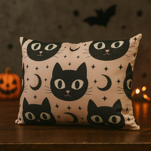 Coussin Rectangle Chats noirs mignons & Halloween céleste