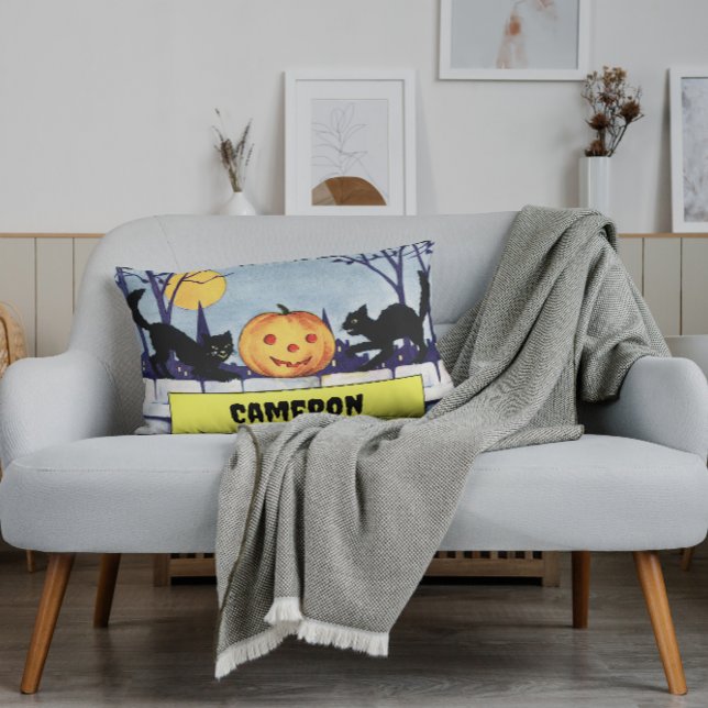 Coussin Rectangle Chats vintages personnalisables Citrouille Hallowe (Créateur téléchargé)