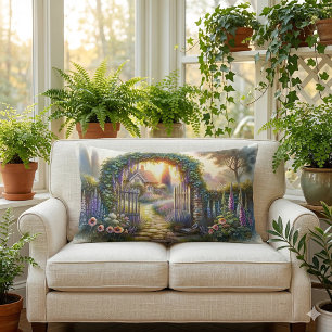 Coussin Rectangle Chemin du jardin enchanté Cottagecore