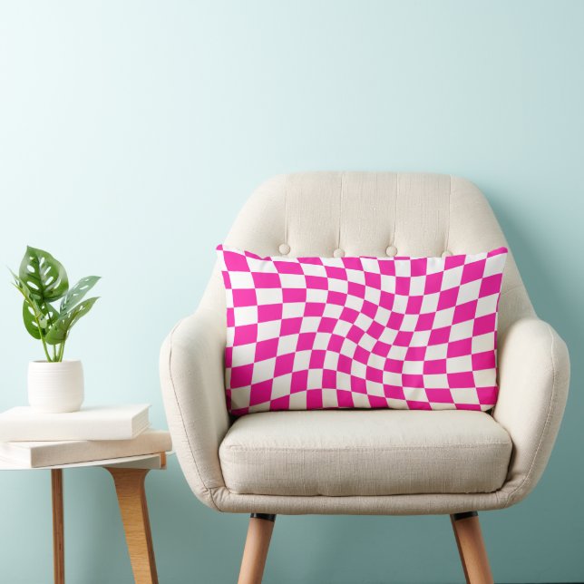 Coussin Rectangle Chèques rétro Dorm Hot rose dépoli À damiers (Chaise)