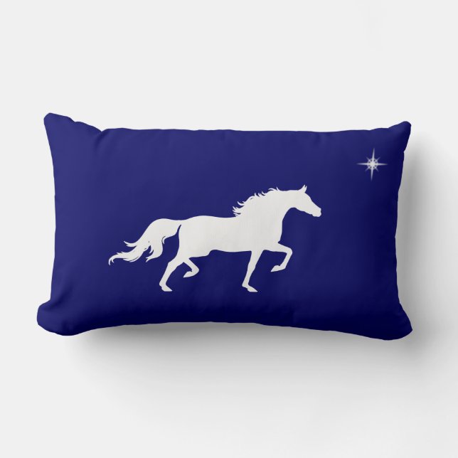 Coussin Rectangle Cheval blanc élégant et étoile sur fond bleu marin (Recto)