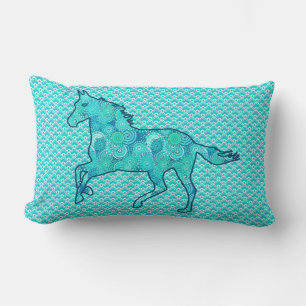 Coussin Rectangle Cheval de course Silhouette, Turquoise et Aqua