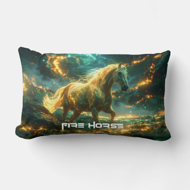 COUSSIN RECTANGLE CHEVAL DE FEU - ZODIAQUE CHINOIS -  (Recto)