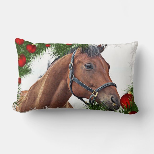 Coussin Rectangle Cheval de Noël Cute Pony équine équestre (Recto)