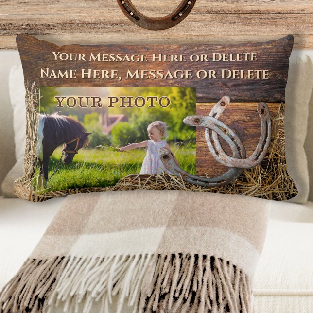 Coussin Rectangle Cheval Jeu d'oreiller, Rustique Personnalisé, Hors (Photo and Personalized, Horse Throw Pillow. Horseshoe Lumbar Pillow. Great, Horse Remembrance Gifts.)