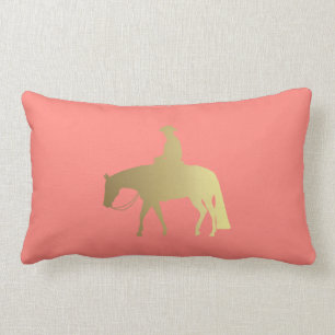 Coussin Rectangle Cheval occidental de plaisir de chevrons de corail