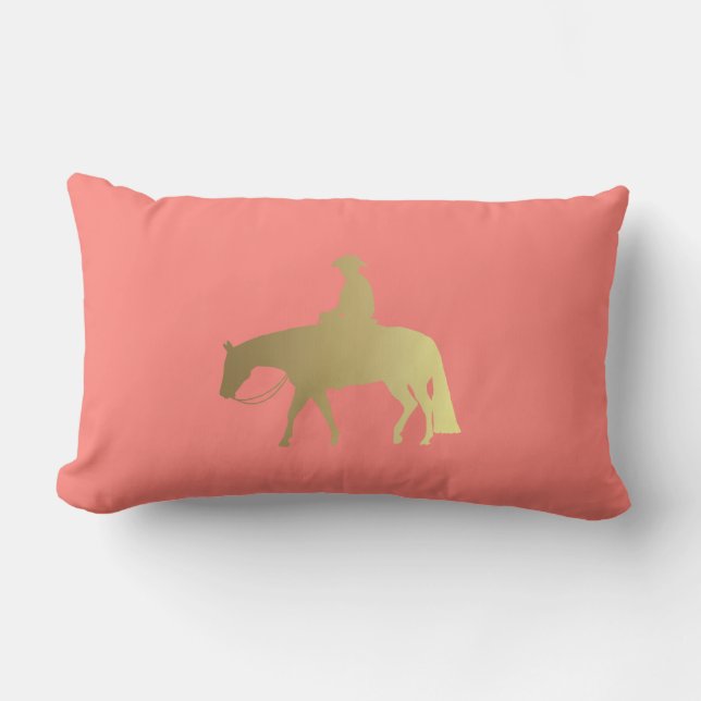 Coussin Rectangle Cheval occidental de plaisir de chevrons de corail (Recto)