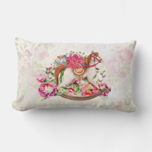 Coussin Rectangle Cheval rocheux victorien et Poinsettia Noël