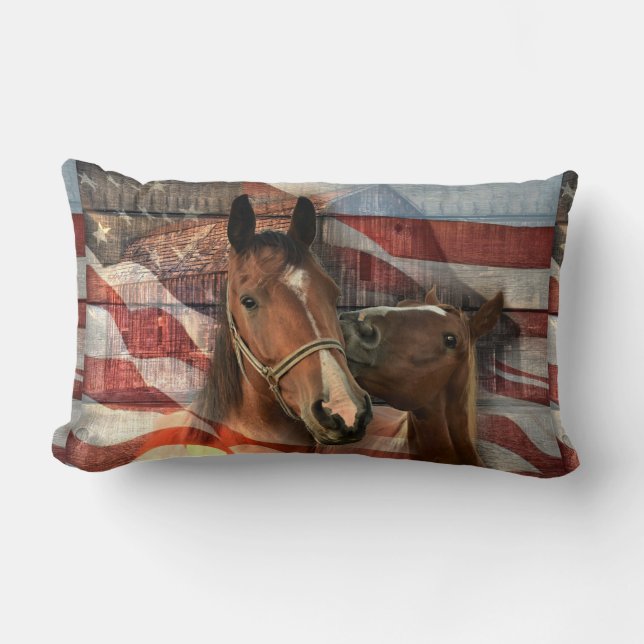 Coussin Rectangle Cheval Rustic Barne drapeau américain (Recto)