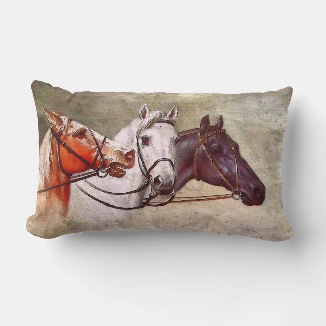 Coussin Rectangle Cheval Vintage équestre à thème (Recto)