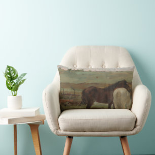 Coussin Rectangle Chevaux dans une prairie, Peinture à l'huile, Edga