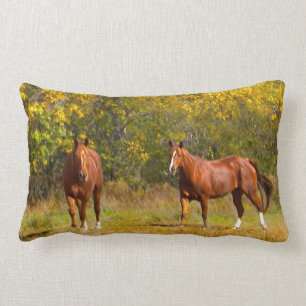 Coussin Rectangle Chevaux d'automne de châtaigne