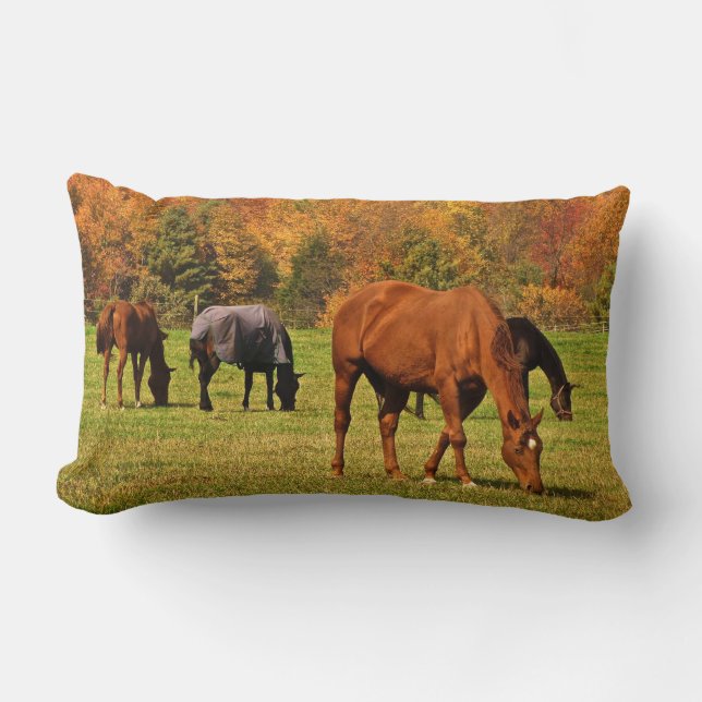 Coussin Rectangle Chevaux en automne (Recto)