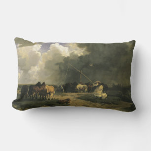 Coussin Rectangle Chevaux en orage pluviale (équine)