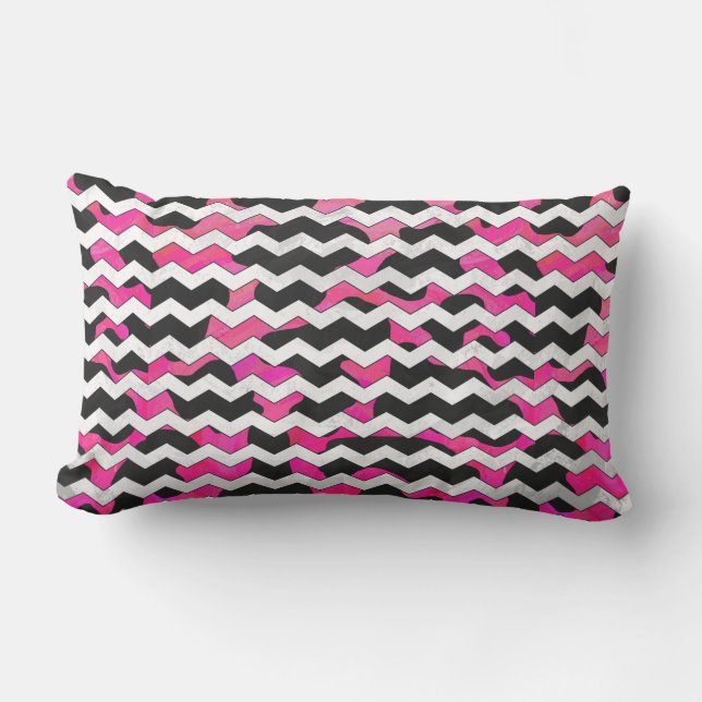 Coussin Rectangle Chevron Cow Hot rose et noir (Recto)