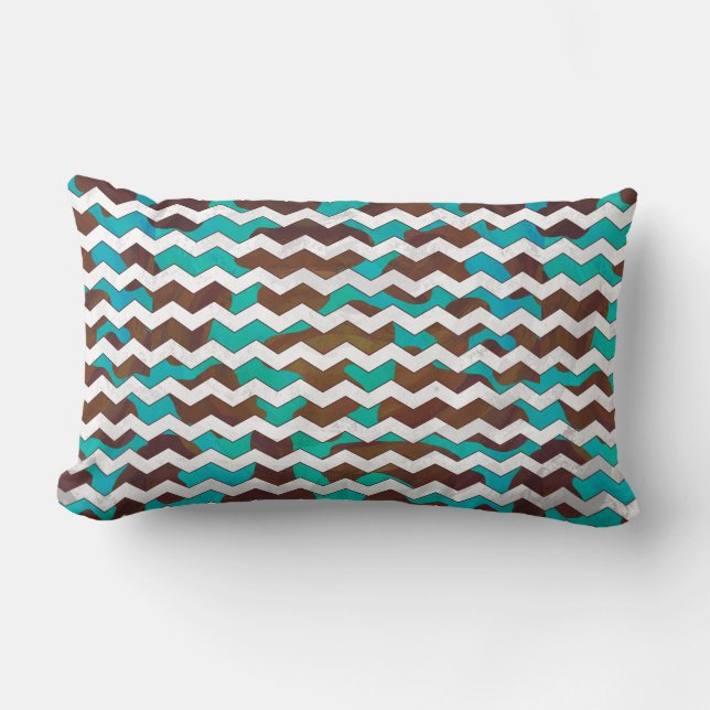 Coussin Rectangle Chevron Cow Impression Brown et Turquoise (Recto)