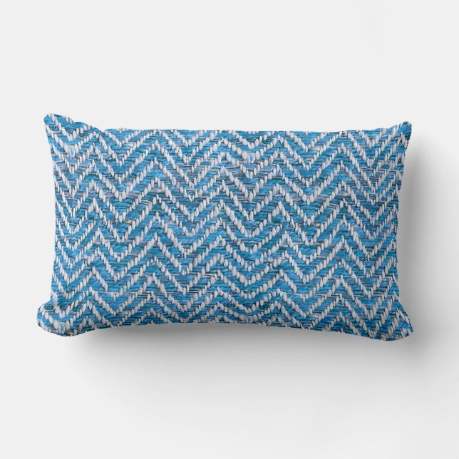 Coussin Rectangle chevron crème bleu chic (Recto)