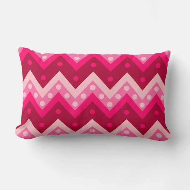 Coussin Rectangle Chevron et points - bordeaux et rose (Recto)