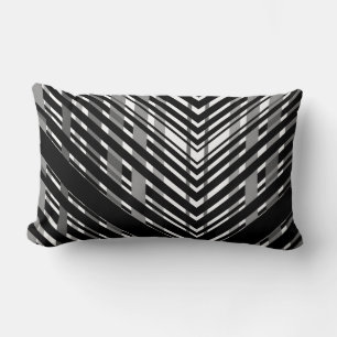 Coussin Rectangle Chevron gris noir à code-barres rayé 