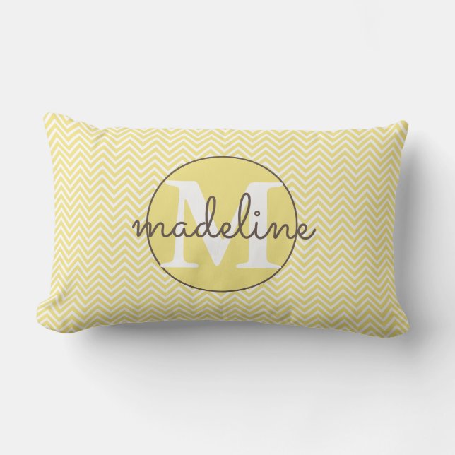 Coussin Rectangle Chevron jaune/blanc moderne monogramme (Recto)