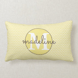 Coussin Rectangle Chevron jaune/blanc moderne monogramme