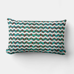 Coussin Rectangle Chevron Leopard Impression Brown et Turquoise
