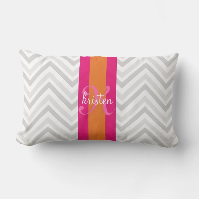 Coussin Rectangle Chevron rose gris élégant moderne personnalisé (Recto)
