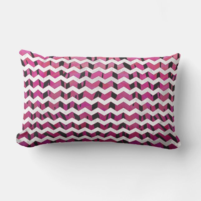 Coussin Rectangle Chevron Tiger rose chaud et noir (Recto)