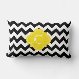 Coussin Rectangle Chevron Zig-Zag Noir Blanc Monogramme Jaune