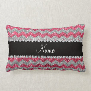 Coussin Rectangle Chevrons argentés roses fuchsia nommés faits sur