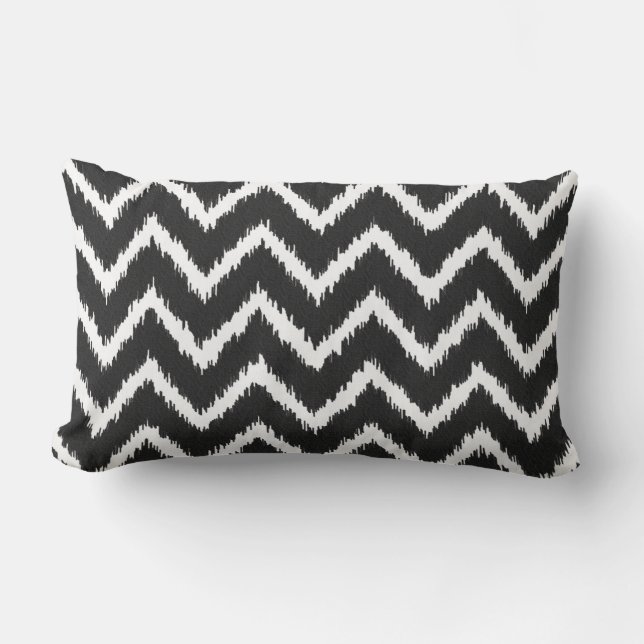 Coussin Rectangle Chevrons d'Ikat - noirs et blancs (Recto)