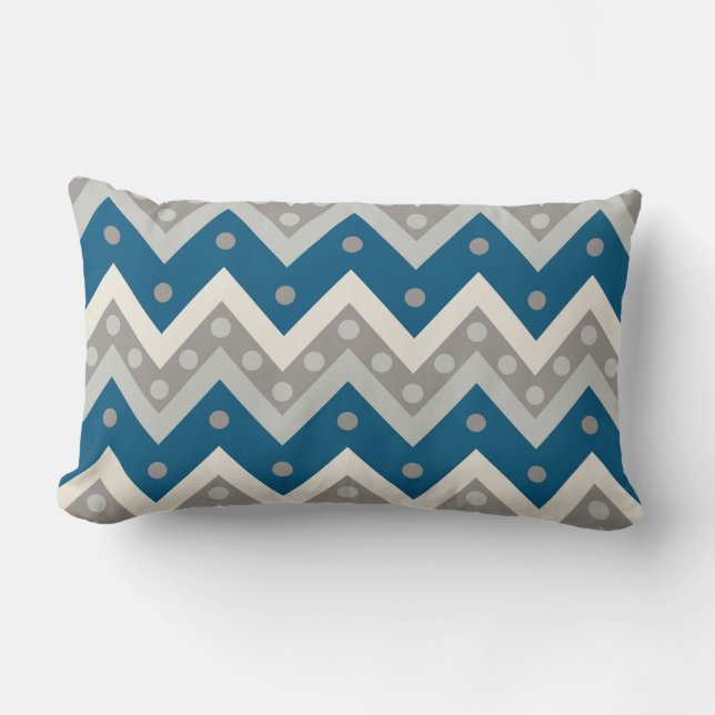 Coussin Rectangle Chevrons et points - gris et bleu cadet (Recto)
