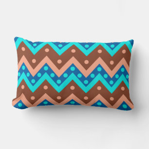 Coussin Rectangle Chevrons et points - turquoise, brun et corail