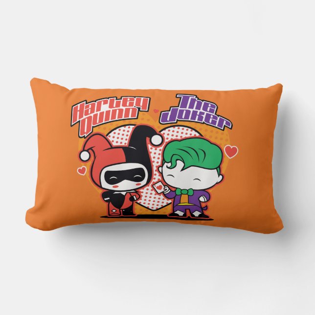 Coussin Rectangle Chibi Harley Quinn & Chibi Joker Coeurs (Recto)