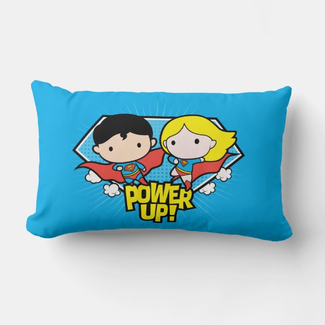 Coussin Rectangle Chibi Superman & Chibi Supergirl Power Up! (Recto)