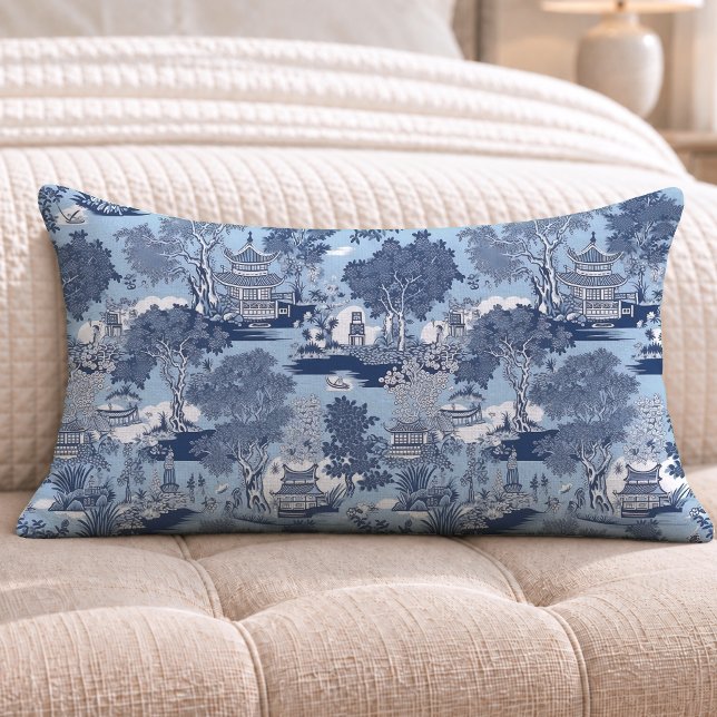 Coussin Rectangle Chic bleu saules blanc chinoiserie cottage  (Créateur téléchargé)