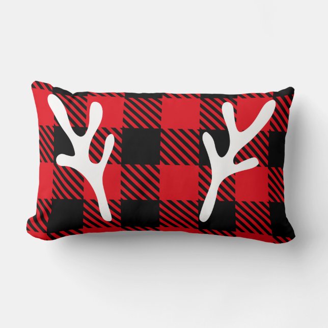 Coussin Rectangle Chic buffle rustique rennes plaid rouge Noël (Recto)