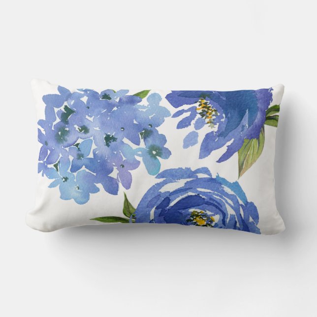 Coussin Rectangle Chic Girl Blue Floral Peonies Hydrangeas (Recto)
