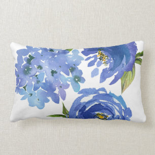 Coussin Rectangle Chic Girl Blue Floral Peonies Hydrangeas