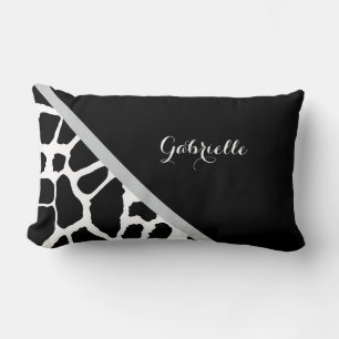 Coussin Rectangle Chic noir et blanc Giraffe Imprimer avec nom