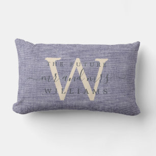 Coussin Rectangle Chic Script Future M. Mme Monogram Blue Linen