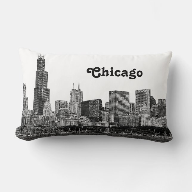 Coussin Rectangle Chicago Skyline Gravé (Recto)