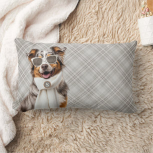 Coussin Rectangle Chien berger australien élégant et monogramme à ca