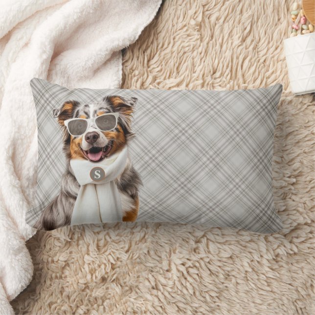 Coussin Rectangle Chien berger australien élégant et monogramme à ca (Couverture)