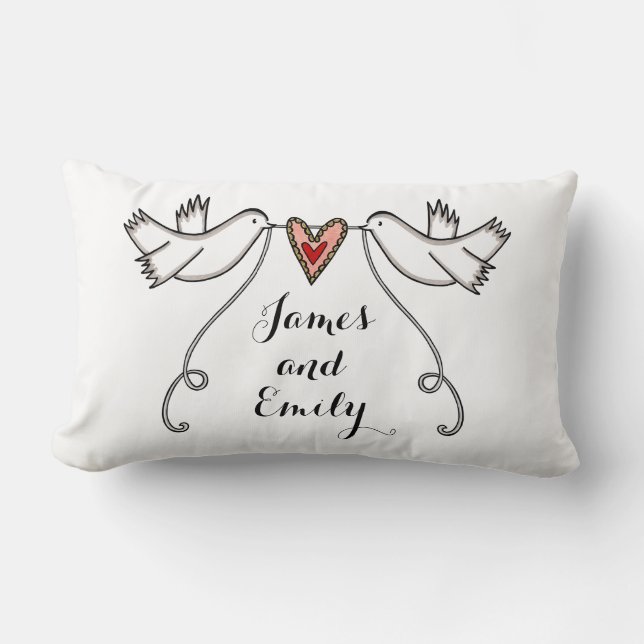 Coussin Rectangle Chien cadeau Mariage Doves blanches personnalisées (Recto)