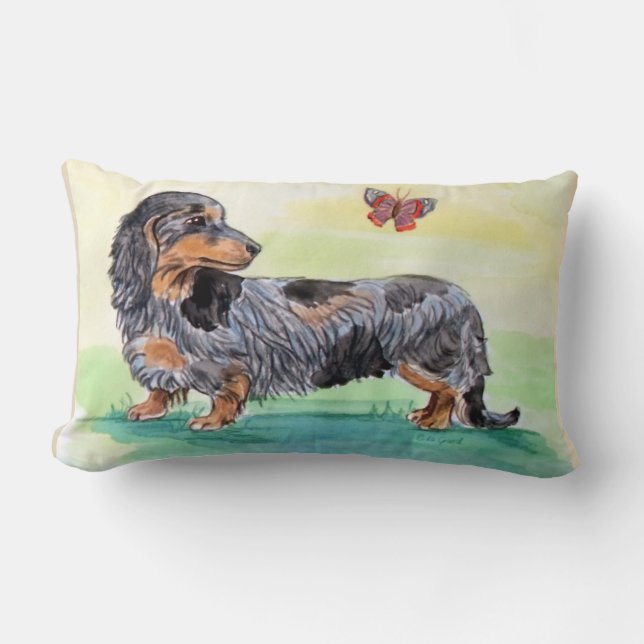 Coussin Rectangle Chien Dachshund Avec Papillon (Recto)