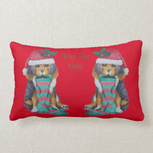 Coussin Rectangle chien de chiot noir et brun mignon pour noël